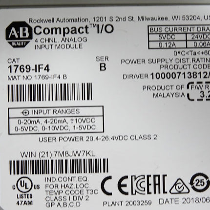 Allen Bradley CompactLogix 4 Pt A/I C and V Module 1769-IF4 - Maranos.de