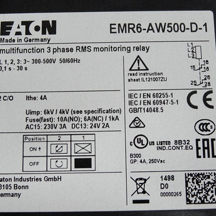 Eaton EMR6-AW500-D-1 Multifunktionaler Phasenwächter / Neu OVP - Maranos.de