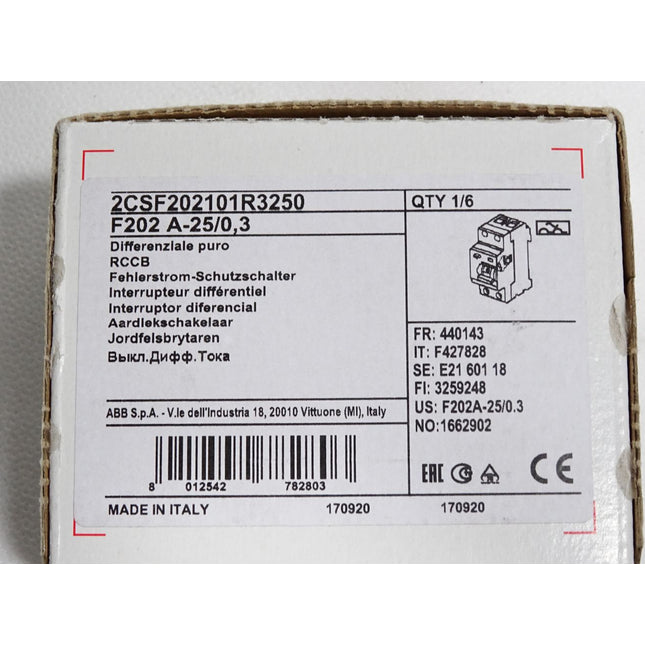 ABB Fehlerstrom-Schutzschalter 2CSF202101R3250 F202 A-25/0,3 / Neu OVP