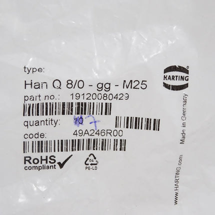 Harting Han Q 8/0-gg-M25 19120080429 / Inhalt: 7 Stück / Neu - Maranos.de