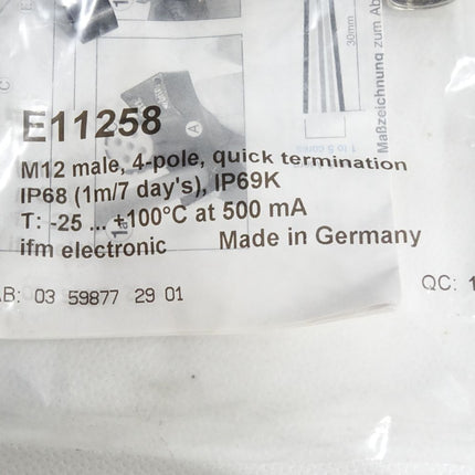 Ifm electronic M12 Stift E11258 4-pol / Neu OVP