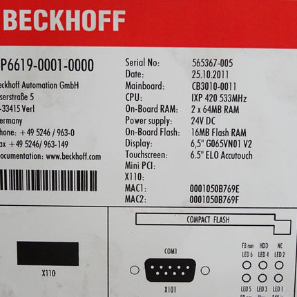 Beckhoff CP6619-0001-0000 Einbau-Panel-PC - Maranos.de