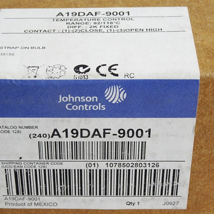 Johnson Controls A19DAF-9001 Temperature Control / Neuwertig OVP - Maranos.de