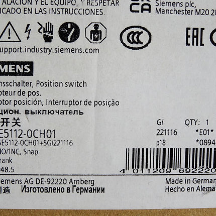 Siemens Positionssschalter 3SE5112-0CH01 / Neu OVP - Maranos.de