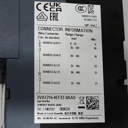 Siemens Leistungsschalter 3VA1216-4EF32-0AA0 TM240 3VA9257-0FK21 / Neuwertig
