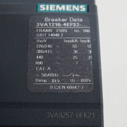 Siemens Leistungsschalter 3VA1216-4EF32-0AA0 TM240 3VA9257-0FK21 / Neuwertig