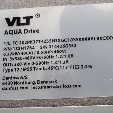 Danfoss VLT Aqua Drive 132H1784 0.37kW FC-202PK37T4Z55H3XGC1O Frequenzumrichter - Maranos.de