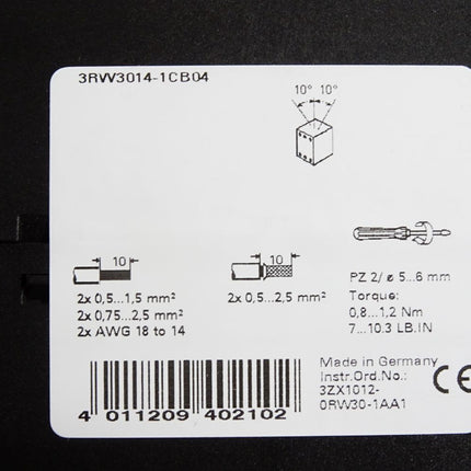 Siemens Sanftstarter 3RW3014-1CB04 6A 3KW/400V / Unbenutzt - Maranos.de