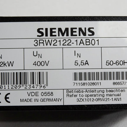 Siemens Sikostart Motorstarter 3RW2122-1AB01 / Unbenutzt - Maranos.de