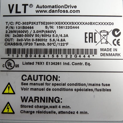 Danfoss VLT 131B0464 2.2kW FC-302P2K2T5E20H1 Neuwertig Gehäuse leicht beschädigt