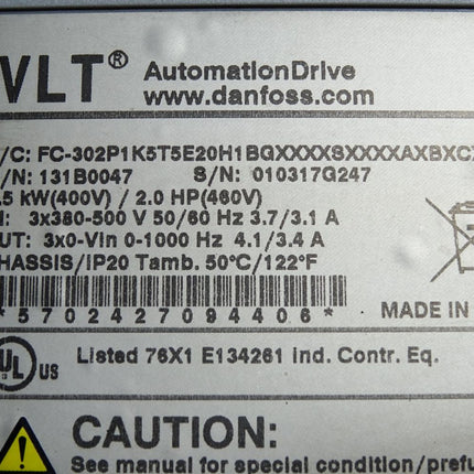 Danfoss VLT Automation Drive 131B0047 1.5kW FC-302P1K5T5E20H1 Frequenzumrichter - Maranos.de