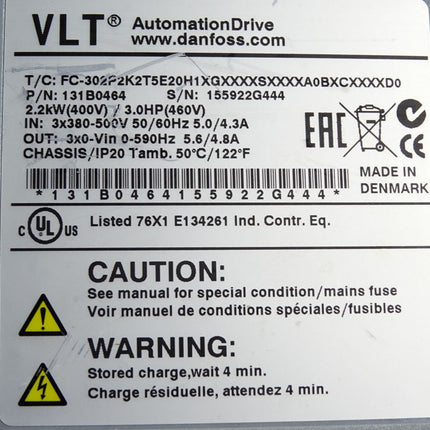 Danfoss VLT 131B0464 2.2kW FC-302P2K2T5E20H1 Neuwertig Gehäuse leicht beschädigt