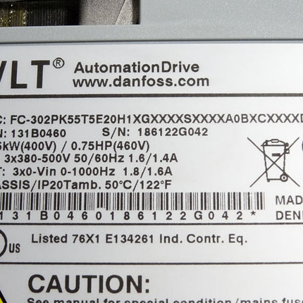 Danfoss VLT Frequenzumrichter 131B0460 FC-302PK55T5E20H1 0.55kW / Neu OVP - Maranos.de