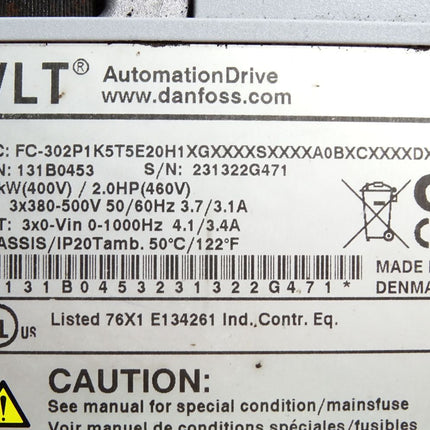 Danfoss VLT Automation Drive 131B0453 1.5kW FC-302P1K5T5E20H1 Frequenzumrichter - Maranos.de