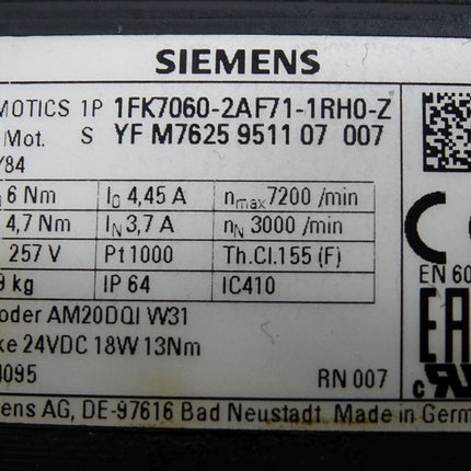 Siemens Simotics Servomotor 1FK7060-2AF71-1RH0-Z 3000min-1 - Maranos.de