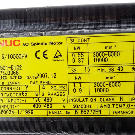 Fanuc A06B-1501-B102 spindle motor model Alpha i I 0.5/10000HV - Maranos.de