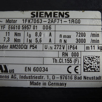 Siemens Simotics Servomotor 1FK7063-2AF71-1RG0 3000min-1 - Maranos.de