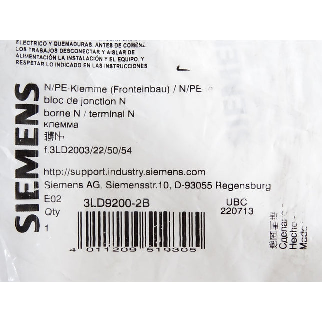 Siemens N/PE-Klemme Fronteinbau 3LD2003/22/50/54 / Neu OVP - Maranos.de