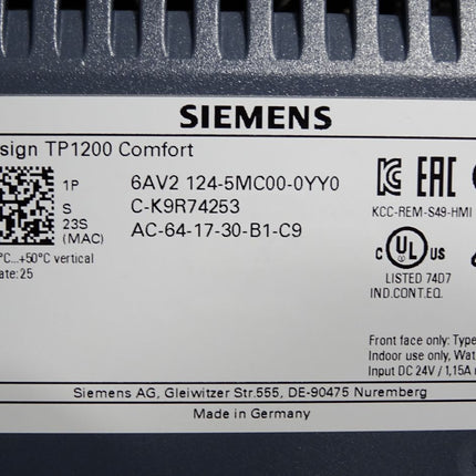 Siemens Design TP1200 Comfort Panel 6AV2124-5MC00-0YY0 (6AV2124-5MC30-0YF0) - Maranos.de