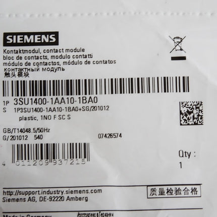 Siemens Kontaktmodul 3SU1400-1AA10-1BA0 / Neu OVP - Maranos.de