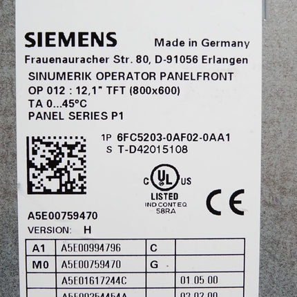 Siemens Operator Panelfront OP012 12.1" 6FC5203-0AF02-0AA1 - Maranos.de