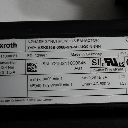 Rexroth Servomotor R911308681 MSK030B-0900-NN-M1-UG0-NNNN 9000min-1 - Maranos.de