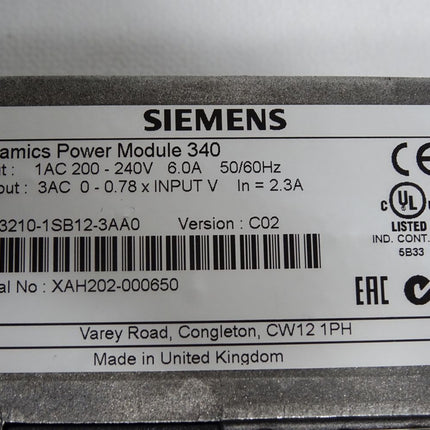 Siemens Sinamics Power Module 340 6SL3210-1SB12-3AA0 / Neuwertig mit Lagerspuren - Maranos.de