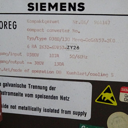 Siemens Simoreg 6RA2632-6DV57-0 -ZY26 6RA8261-3B -2CA00 C98130-A1002-C76-03-25