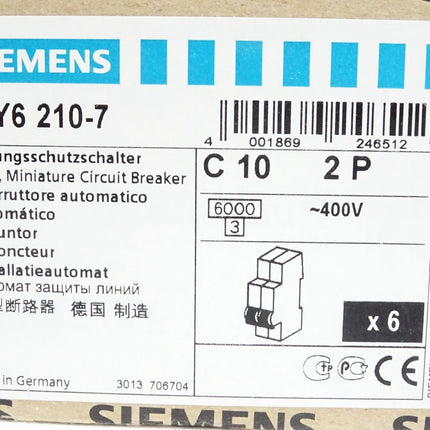 Siemens 5SY6210-7 leistungsschutzschalter C10 2P / Inhalt:6 Stück / Neu OVP - Maranos.de