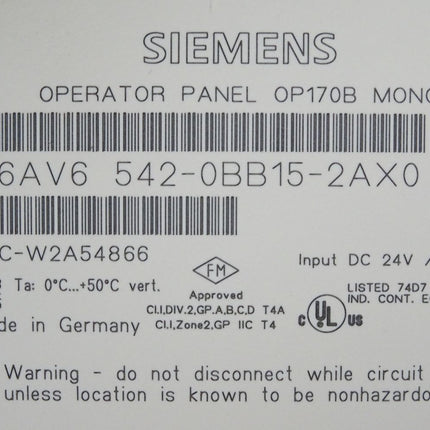 Siemens OP170B Panel Mono 6AV6542-0BB15-2AX0 6AV6 542-0BB15-2AX0 Neuwertig - Maranos.de