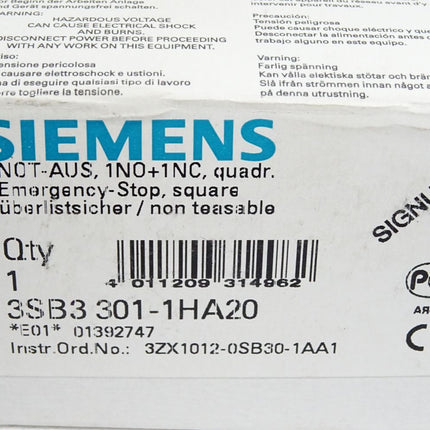 Siemens Not-Aus Pilzdrucktaster 3SB3301-1HA20 / Neu OVP - Maranos.de