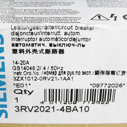 Siemens 3RV2021-4BA10 Leistungsschalter / Neu OVP - Maranos.de