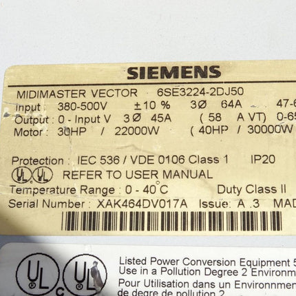 Siemens MIDIMASTER Vector 6SE3224-2DJ50 22kW 15kW - Maranos.de