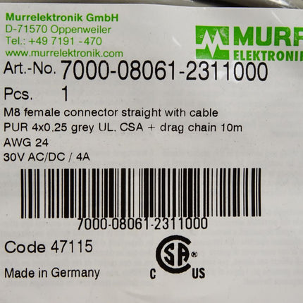 Murr Elektronik Kabel 7000-08061-2311000 / Neu OVP - Maranos.de