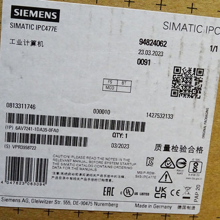 Siemens Simatic IPC477E 6AV7241-1DA35-0FA0 Touch Panel 1366x768 mit Front-USB / Neu OVP - Maranos.de