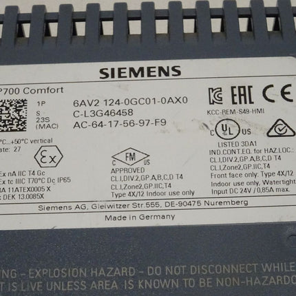 Siemens 6AV2124-0GC01-0AX0 Rückschale Backcover 6AV2 124-0GC01-0AX0