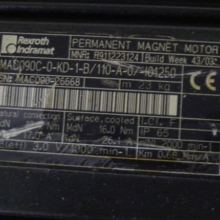 Rexroth Indramat Permanent Magnet Motor MAC090C-0-KD-1B/110-A-0/-I01250