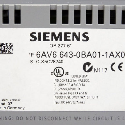 Siemens Panel OP277 6" 6AV6643-0BA01-1AX0 / Neuwertig