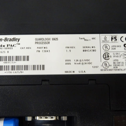 Allen-Bradley Logix PAC Guardlogix 5562S Processor / PN-13843 / 1756-L62S B