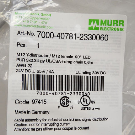 Murr Elektronik Kabel 7000-40781-2330060 / Neu OVP - Maranos.de