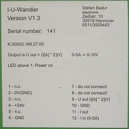 Stefan Badur electronic I-U-Wandler V1.3 / K.00003.166.27.00