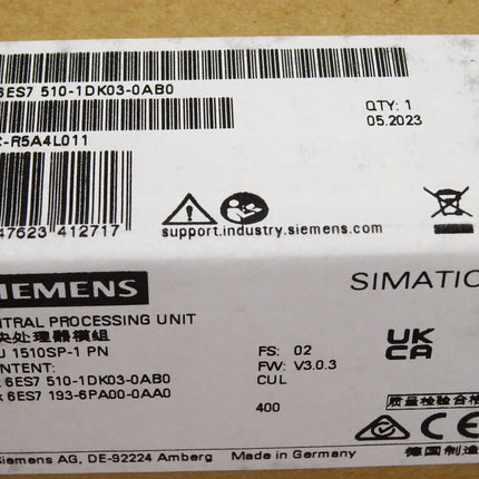 Siemens CPU1510SP-1 PN 6ES7510-1DK03-0AB0 6ES7 510-1DK03-0AB0 Neu OVP versiegelt - Maranos.de