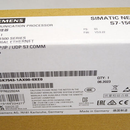 Siemens S7-1500 CP1543-1 6GK7543-1AX00-0XE0 6GK7 543-1AX00-0XE0 / Neu OVP versiegelt - Maranos.de