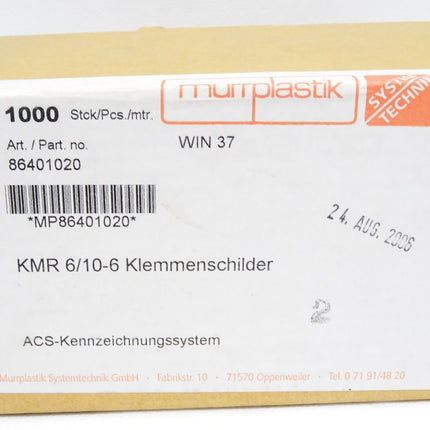 Murrplastik 86401020 KMR6/10-6 Klemmenschilder / Inhalt : 1000 Stück / Neu OVP