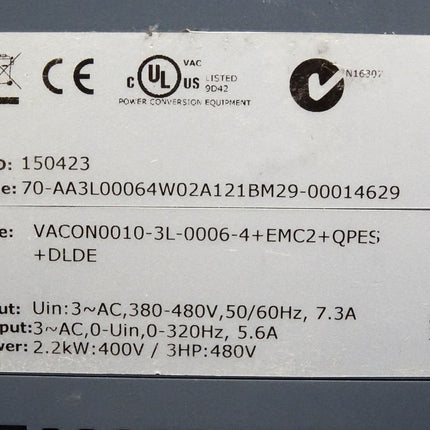 Vacon VACON0010-3L-0006-4 + EMC2 + QPES + DLDE DEFEKT - Maranos.de
