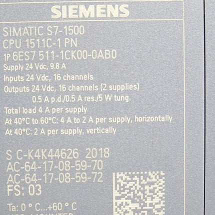 Siemens S7-1500 CPU1511C-1 PN 6ES7511-1CK00-0AB0 6ES7 511-1CK00-0AB0 - Maranos.de