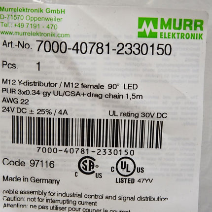 Murr Elektronik Kabel 7000-40781-2330150 / Neu OVP - Maranos.de