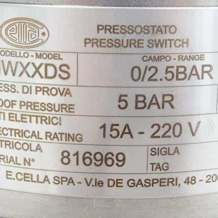 Wika Ettore Cella MWXXDS Plattenfeder-Druckschalter 0/2.5bar / Neu