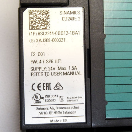 Siemens Sinamics CU240E-2 6SL3244-0BB12-1BA1 DEFEKT - Maranos.de