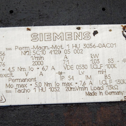 Siemens Permanent Magnet Motor Servomotor 1HU3056-0AC01 2000min-1